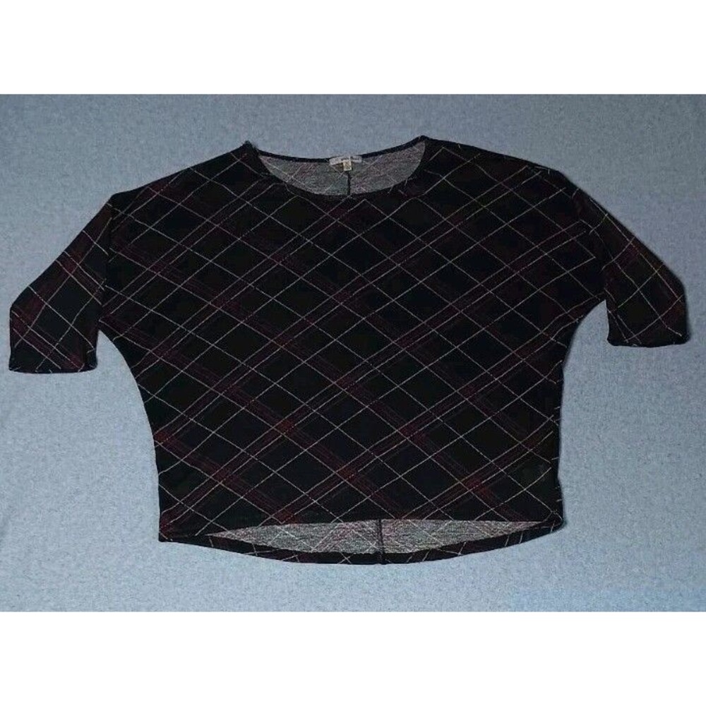 Ultra Teeze 3/4 Dolman Sleeve Blouse 2X Black Red Plaid Print Whimsigoth Grunge